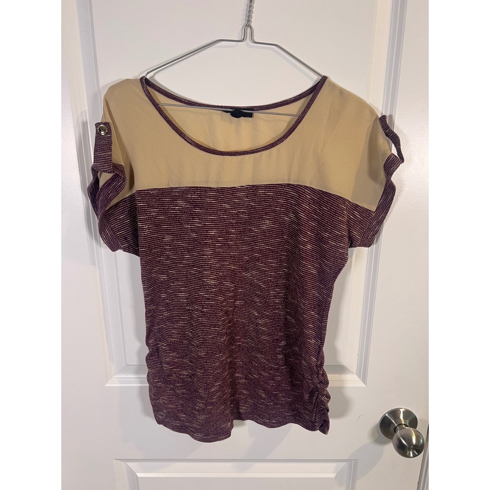 B.A.M. Womens Top Mixed‎ Media Ruched Purple Large